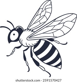 Simple flat 2D icon bee isolated on transparent background