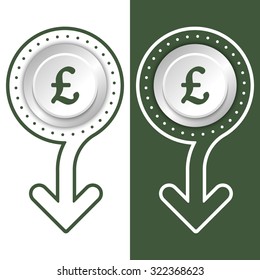 Simple flat abstract arrow and pound sterling symbol