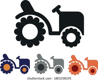 Simple flat abstract vector illustration of a tractor. Black and color icon set of the agricultural machinery