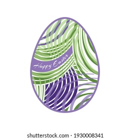 Simple flat Abstract vector illustration of an  Easter Egg decorated with green and purple grass. Happy Easter greeting card design. 