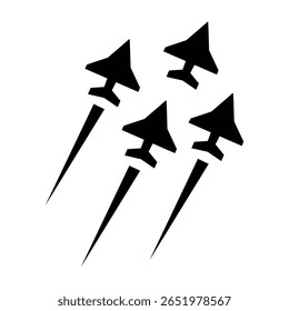 Ilustração plana simples da aeronave, visão frontal do jato de quatro motores no fundo branco