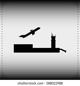 Simple flat airport with plane icon.