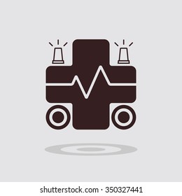 Simple flat ambulance icon on gray background