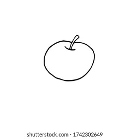 Simple flat apple icon isolated on white background. Outline doodle. Symbol autumn, crop, fruitful year. Harvest thanksgiving or halloween theme. Hand drawn vector EPS10 illustration