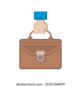 A simple flat art icon of a hand holding a briefcase. Suitable for business, finance, legal, or conceptual illustrations