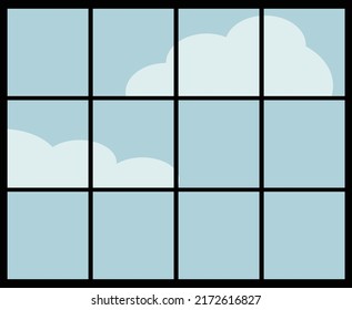 Simple Flat Art Vector Window with Clouds and Blue Sky Outside