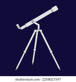 Diseño simple de telescopio astronómico plano con fondo azul oscuro