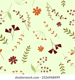 Simple flat autumn flower pattern. Seamless floral pattern on white background. For background, wallpaper, cover, fabrics, textiles.