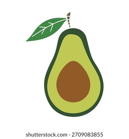 Ilustración de aguacate plano simple con hoja y semilla