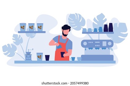 Simple flat barista make coffee drink design illustration