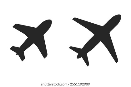 A simple flat black airplane symbol is isolated on a transparent background. Vector plane icon for web, infographics, signs, or app design