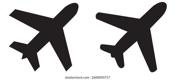 A simple flat black airplane symbol is isolated on a white background. Vector plane icon for web, infographics, signs, or app design. vector illustration