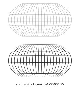 Simple flat black blank world grid of meridians and parallels isolated on a white background with editable strokes. Futuristic or retro style concept for presentation, or poster. Vector illustration