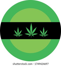 simple flat black and green round label wih marihuana leaf isolated on white background