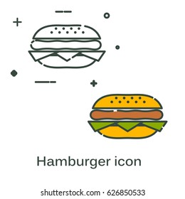Simple flat black hamburger icon. Symbol of fast food. Line style. Vector illustration