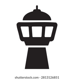 Simple flat black icon of an air traffic control tower with aviation navigation airfield terminal minimalist silhouette