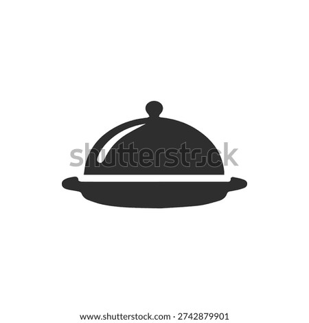 A simple, flat black icon of a cloche or food cover on a platter. Ideal for restaurant menus, food delivery apps, and catering service websites.