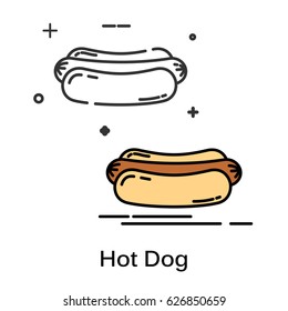 Simple flat black icon hot-dog on a white background. Sign of fast food. Vector 
illustration