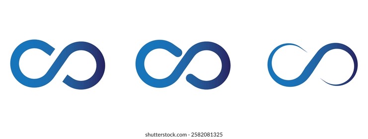 Simple flat black infinity symbols. Design elements for unlimited infinity, endless, eternity, loop, discontinuation, and repetition concepts. Vector illustration