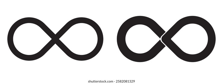 Simple flat black infinity symbols. Design elements for unlimited infinity, endless, eternity, loop, discontinuation, and repetition concepts. Vector illustration