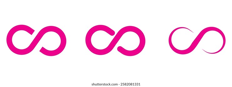 Simple flat black infinity symbols. Design elements for unlimited infinity, endless, eternity, loop, discontinuation, and repetition concepts. Vector illustration