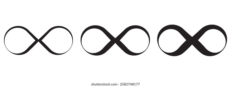 Simple flat black infinity symbols.   Design elements for unlimited infinity, endless, eternity, loop, discontinuation, and repetition concepts. 1176  