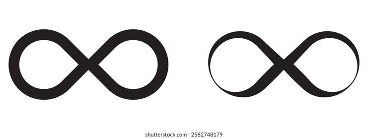 Simple flat black infinity symbols.   Design elements for unlimited infinity, endless, eternity, loop, discontinuation, and repetition concepts. 1176  