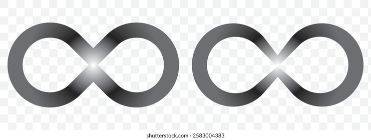 Simple flat black infinity symbols. Design elements for unlimited infinity, endless, eternity, loop, discontinuation, and repetition concepts. Vector illustration. Eps 10.