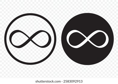 Simple flat black infinity symbols. Design elements for unlimited infinity, endless, eternity, loop, discontinuation, and repetition concepts. Vector illustration