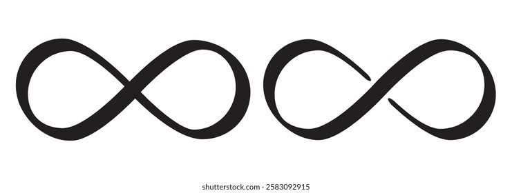 Simple flat black infinity symbols. Design elements for unlimited infinity, endless, eternity, loop, discontinuation, and repetition concepts. Vector illustration