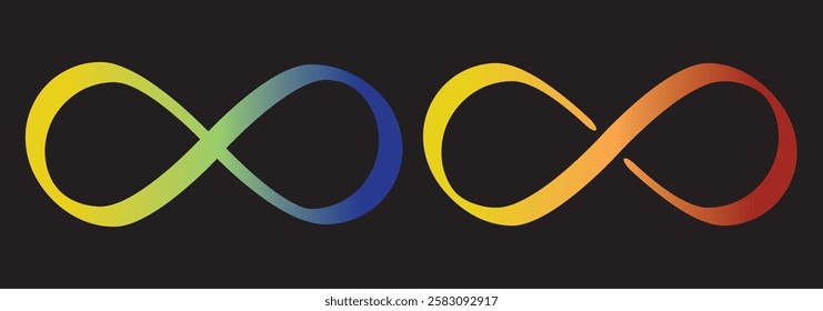 Simple flat black infinity symbols. Design elements for unlimited infinity, endless, eternity, loop, discontinuation, and repetition concepts. Vector illustration