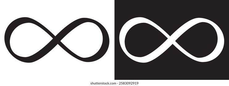 Simple flat black infinity symbols. Design elements for unlimited infinity, endless, eternity, loop, discontinuation, and repetition concepts. Vector illustration