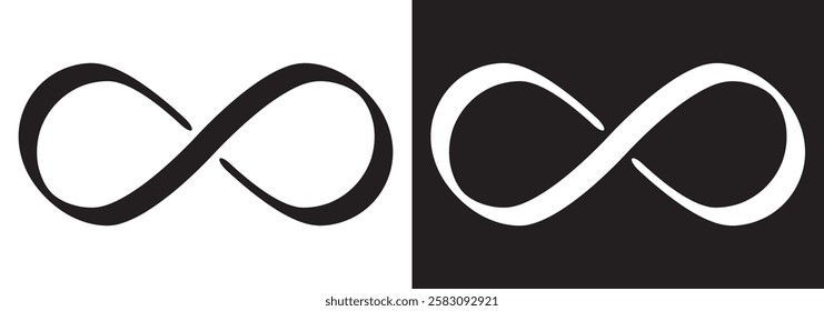 Simple flat black infinity symbols. Design elements for unlimited infinity, endless, eternity, loop, discontinuation, and repetition concepts. Vector illustration