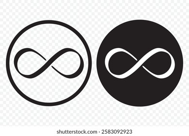 Simple flat black infinity symbols. Design elements for unlimited infinity, endless, eternity, loop, discontinuation, and repetition concepts. Vector illustration