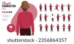 Simple flat black male vector character in a set of multiple poses. Easy to edit and isolated on a white background. Modern trendy style character mega pack with lots of poses. 