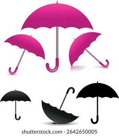 Simple flat black and purple umbrella icon, Nice umbrella isolated on white background.