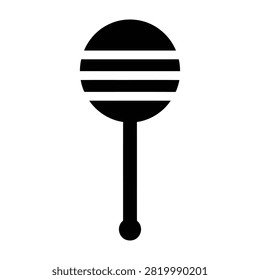 A simple flat black silhouette icon of a striped lollipop on a stick. This minimalist symbol is perfect for confectionery branding, candy shop logos, and web icons.