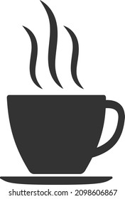 simple flat black steaming coffee or tea cup icon, vector illustration