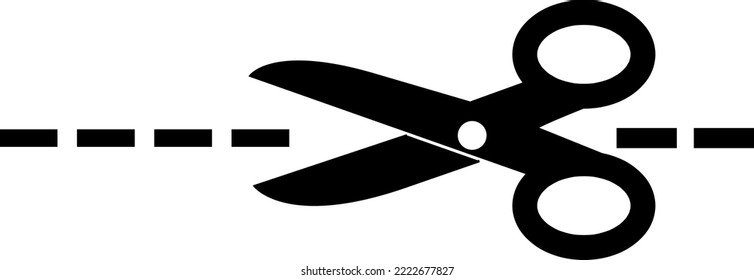 Simple Flat Black Vector Scissors Icon, Cut Here Line Symbol.eps
