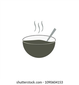 Simple, flat, black and white bowl of soup (hot) icon. Isolated on white, vector