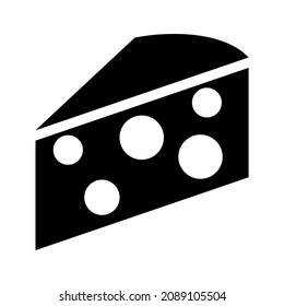 Simple flat black and white cheese icon. Vector silhouette of a piece of cheese with circles