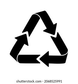 Simple flat black and white icon for sorting and recycling waste. Vector symbol of the triangle with arrows