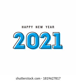 Diseño de Año Nuevo Simple Azul Plano 2021, Ilustración de texto numérico de 2021 con vector de plantilla de estilo delineado