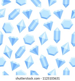 Simple flat blue diamond crystals on white seamless pattern, vector