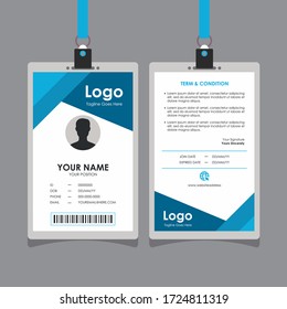 Simple Flat Blue Geometric Id Card Design, Professional Identity Card Template Vector for Employee and Others