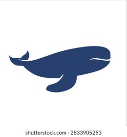 A simple flat blue silhouette of a sperm whale isolated on a white background