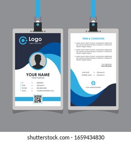 Simple Flat Blue Wave Id Card Design, Professional Identity Card Template Vector for Employee and Others