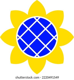 Simple flat blue and yellow sunflower vector, Ukraine flag colors, summer harvest flower pictogram, icon, simple logo