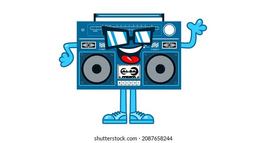 Simple Flat Boombox Cartoon Mascot Characters Vector Illustration