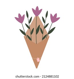 Simple flat botanical illustration in trendy colors. Elegant spring bouquet. Floristic composition for the greeting card, 8 of March decoration, Easter, wedding gifts and invitation.